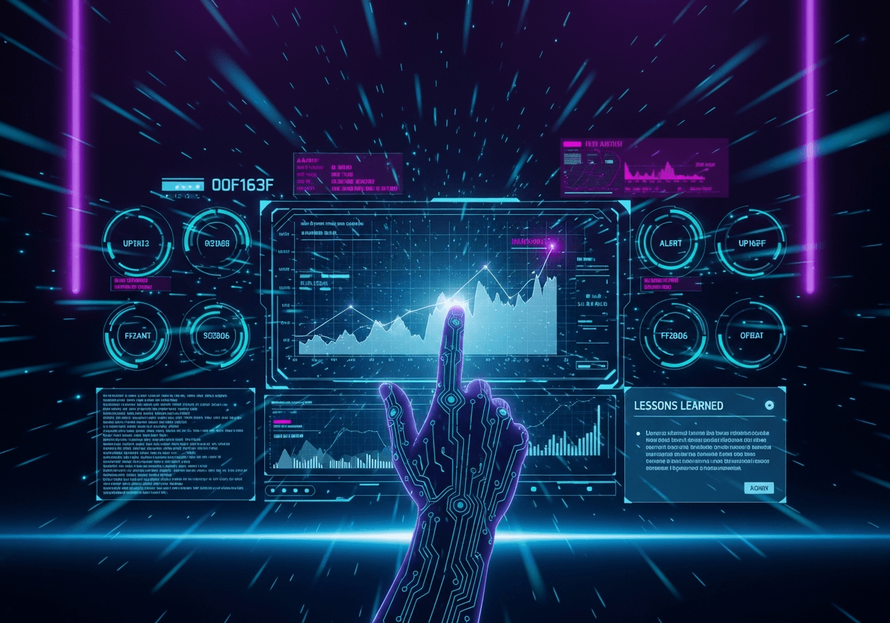 Cyberpunk analytics monitoring dashboard with live metrics